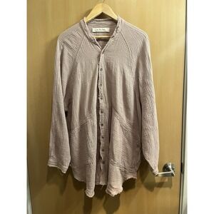 FREE PEOPLE We the Free Summer Daydream Frayed Button Down Shirt Mauve Sz Medium